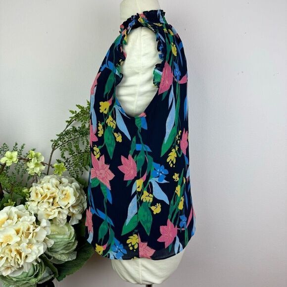J. CREW factory blouse | Floral mockneck tank top | size 4 | navy | sleeveless - Picture 4 of 10